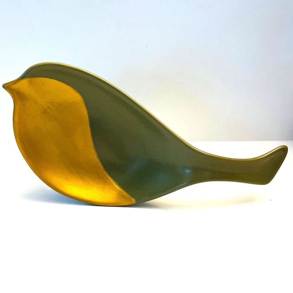 Loved Ones Novelty Cat Dish Bird Shape Green & Gold by Kathy Ireland